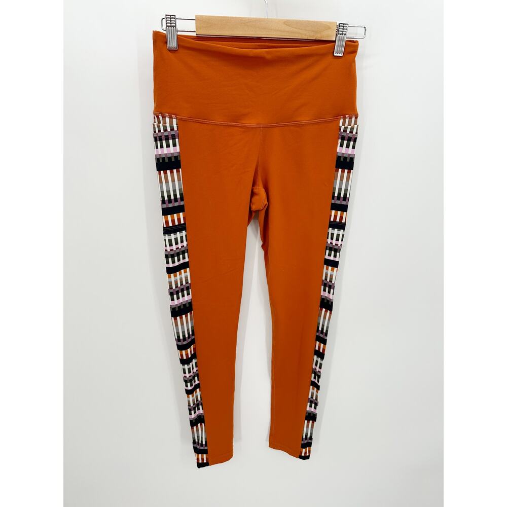 Prana Orange Leggings Laye Gingerbread Tivoli Striped Sides Pockets Size Medium